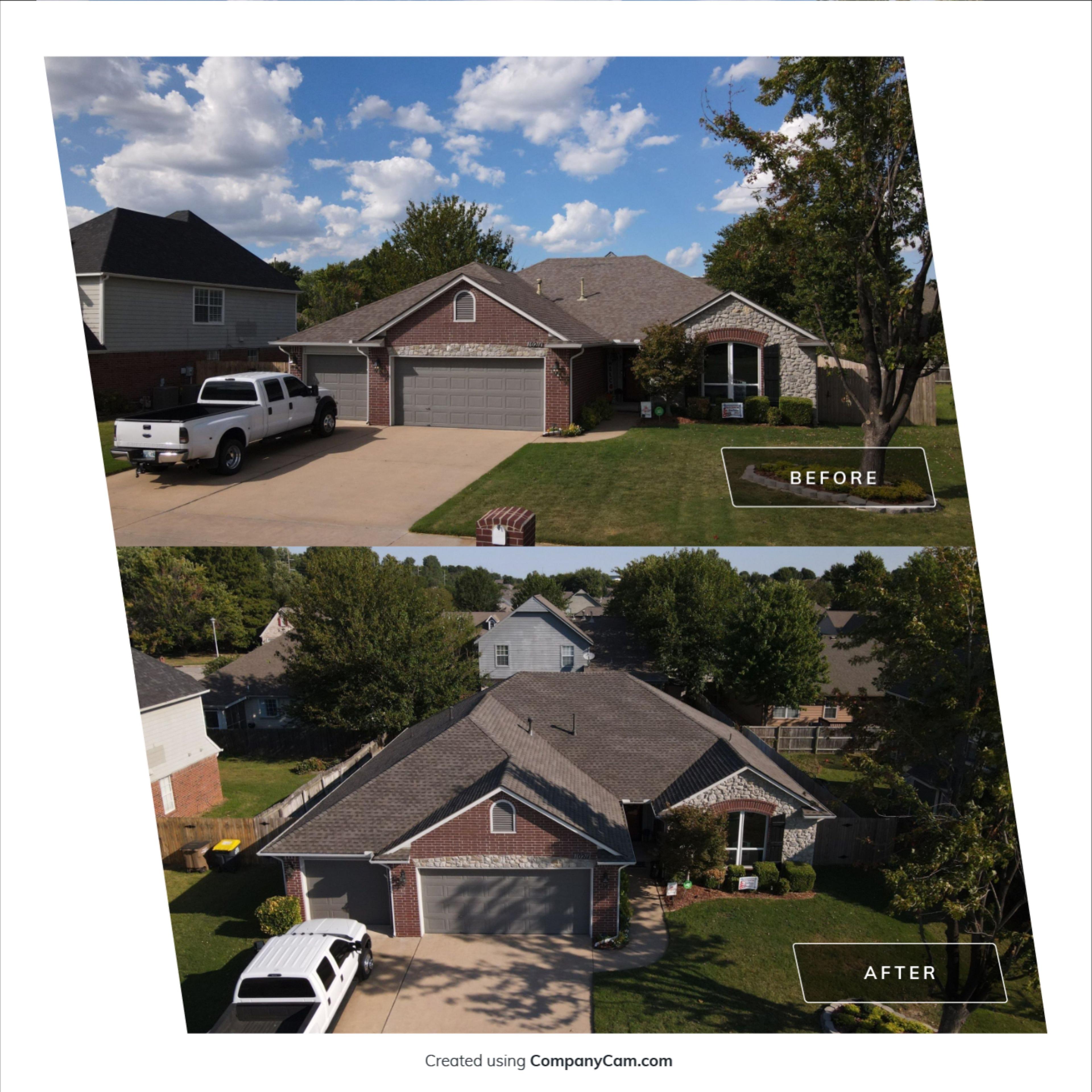 Before-and-after of a Bixby home roof replacement
